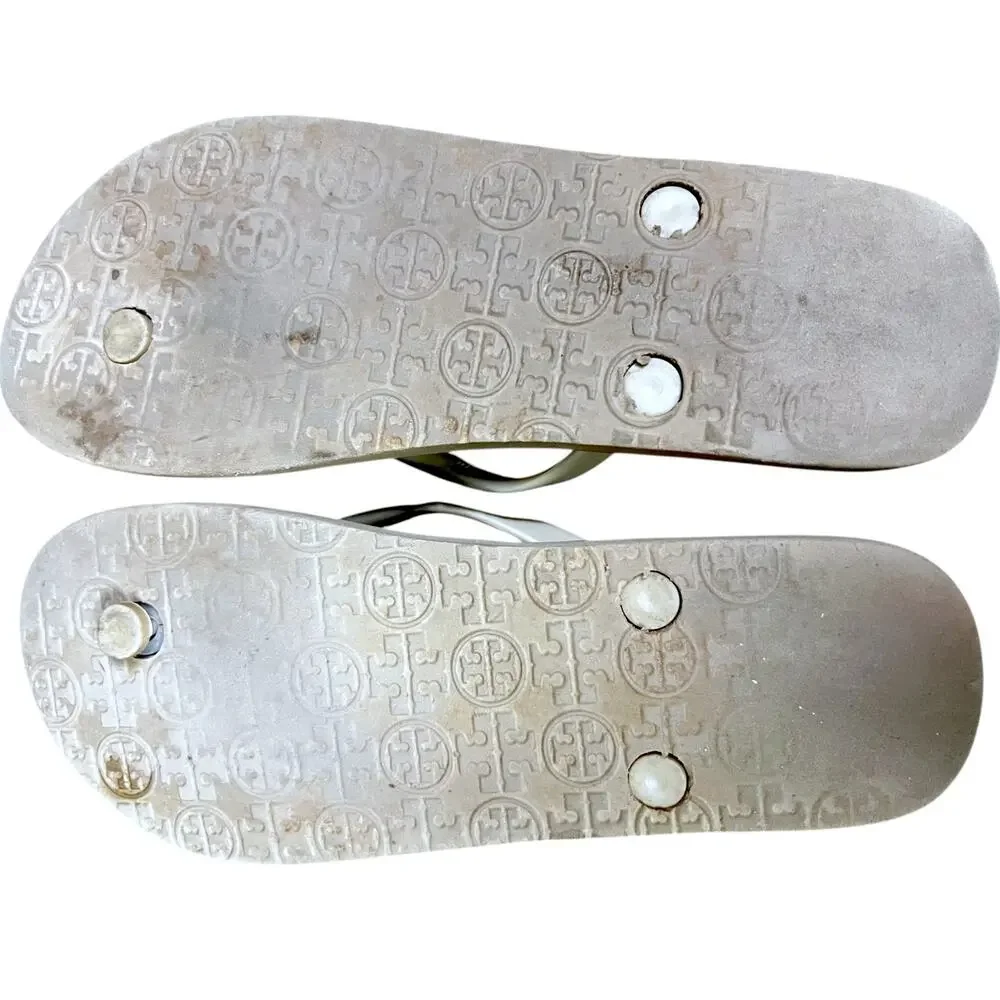 Tory Burch Signature Monogram Brown Flip-Flops Women's Size 5.5/6 Casual Luxury